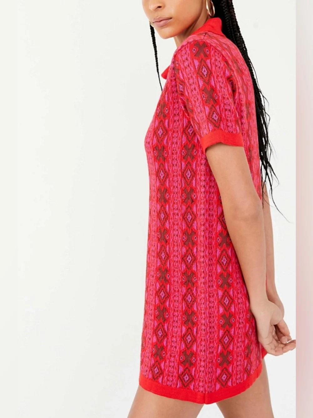 Free People Kitt Mini Dress Berry Combo Sweater Knit Collared NWT Medium